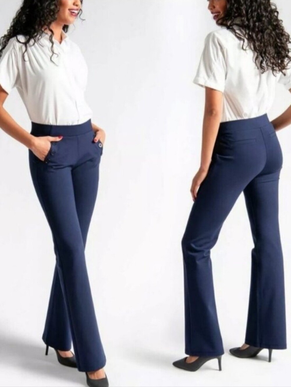 Betabrand Six 6 Button Iconic Yoga Dress Pants Navy straight leg Bootcut XXL